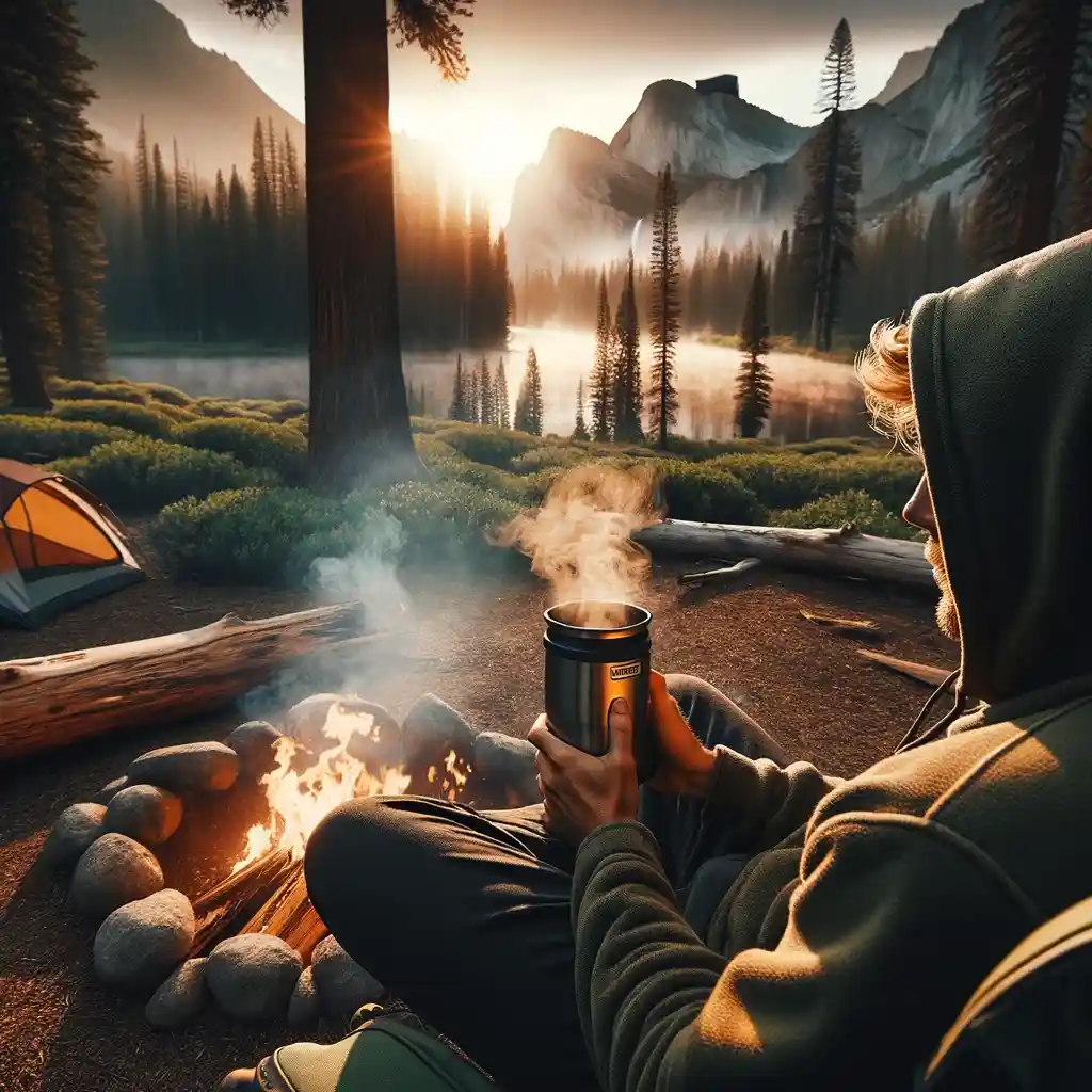 enjoying a moment of tranquility with their Stanley Camp Mug