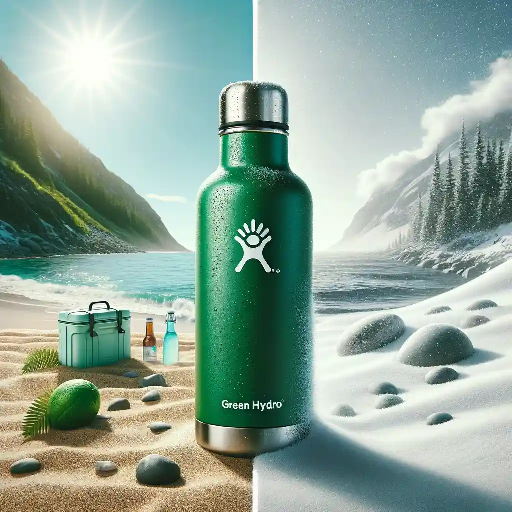 Versatile Green Hydro Flask in Summer and Winter Adventures