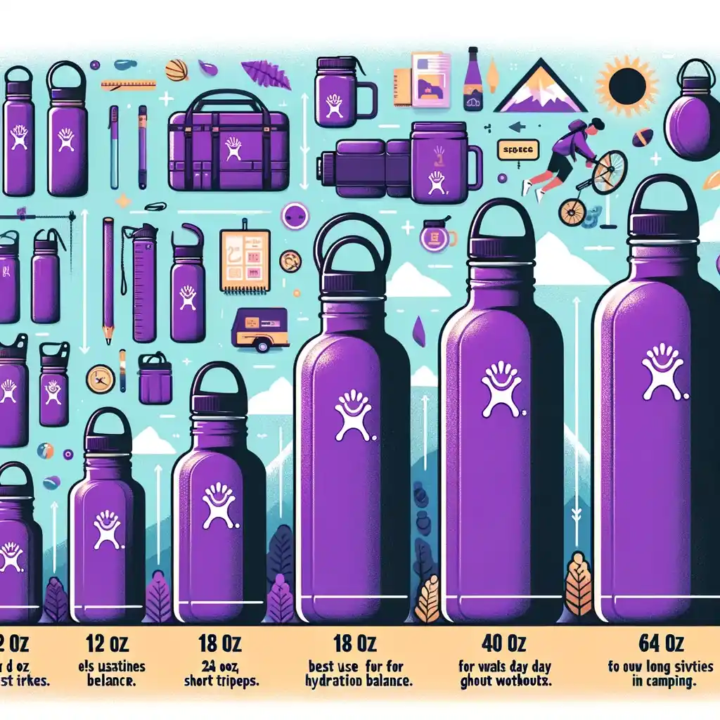 Infographic of Purple Hydro Flask Sizes and Uses