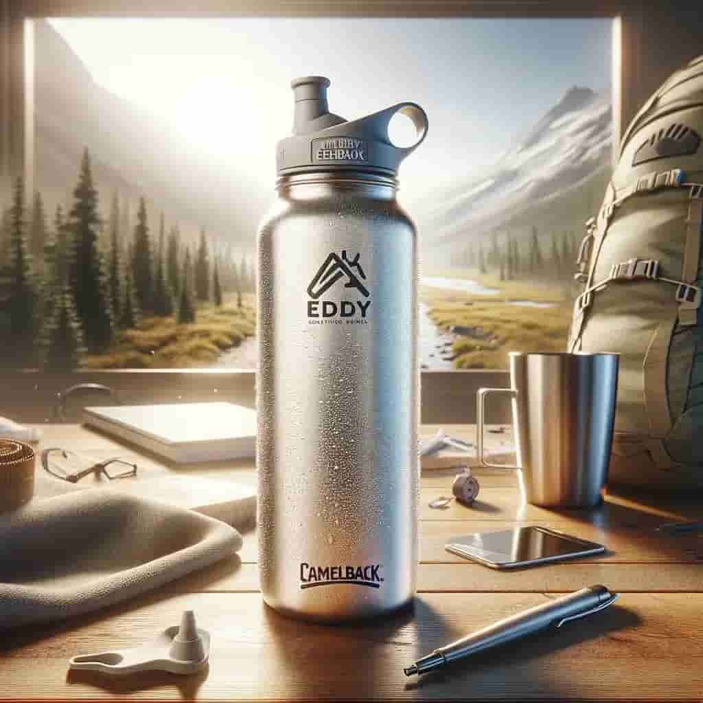 CamelBak Eddy water bottle displayed on a hiking trail