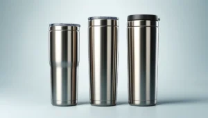 Three different sizes of Owala tumblers displayed side by side: 24 oz, 32 oz, and 40 oz, showcasing their sleek stainless steel designs.