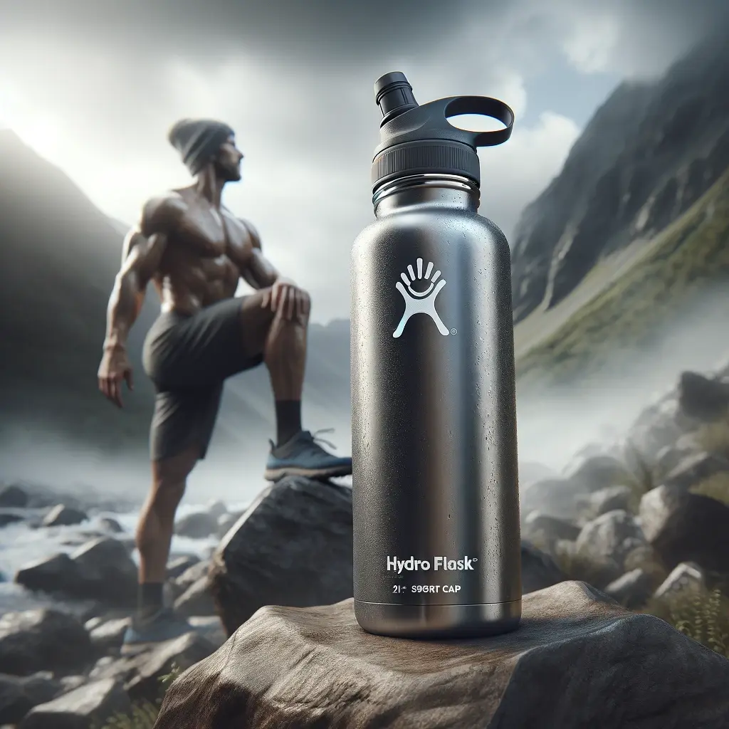 Alt Text: "Hydro Flask 21 oz with sport cap in an outdoor setting, ideal for quick hydration during activities.