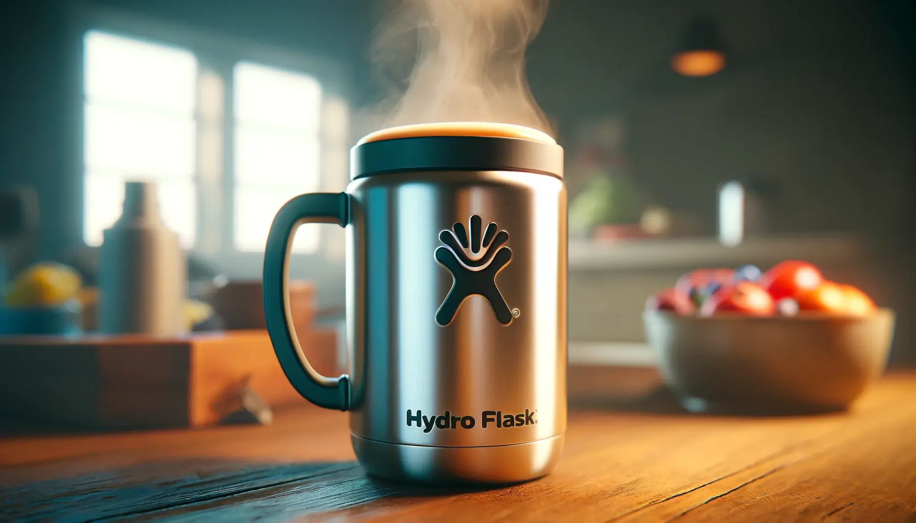 "Hydro Flask coffee mug filled with steaming coffee, ideal for a cozy morning.